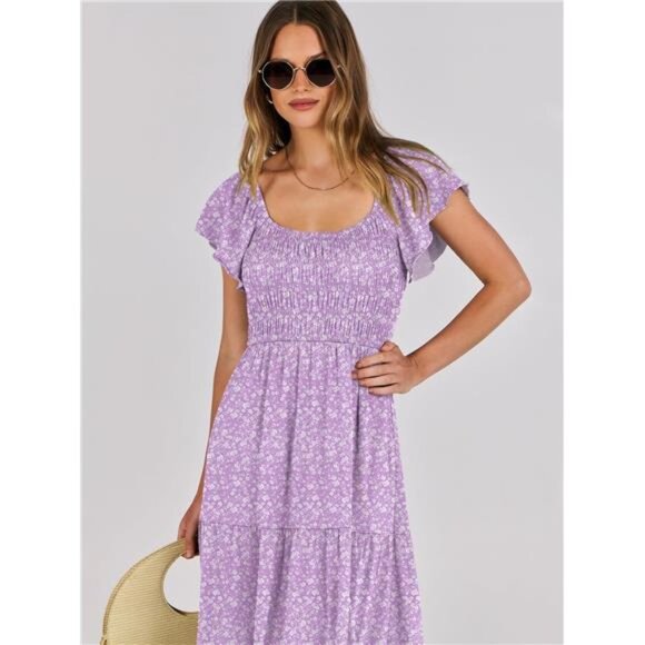 ANRABESS Women’s 2025 Summer Casual Maxi Dress Flutter Sleeve Scoop Neck - Picture 6 of 7